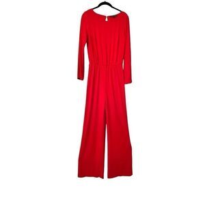 Boston Proper Beyond Travel Long Sleeve Wide Leg Red One-Piece Jumpsuit Size XS